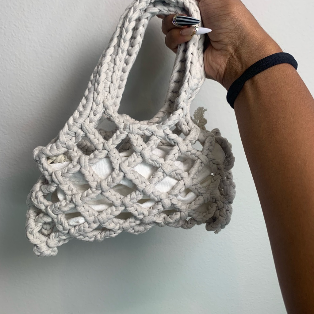 White Gray Crochet Mini Purse